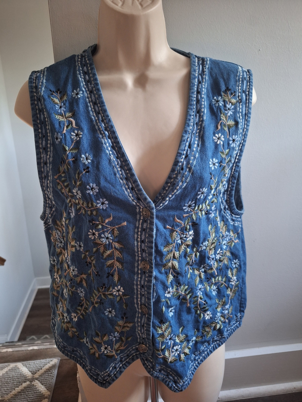 100% Cotton Embroidered Denim Vest